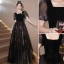Chic / Beautiful Black Beading Pearl Sequins Evening Dresses 2023 A-Line / Princess Square Neckline Short Sleeve Backless Floor-Length / Long Evening Party Formal Dresses