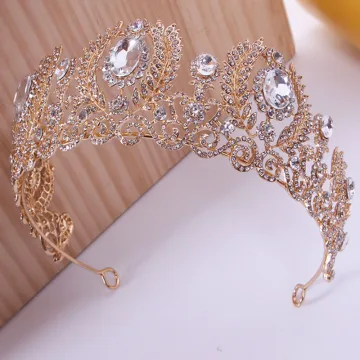 Charming Gold Crystal Rhinestone Wedding Tiara Bridal Hair Accessories 2022 Alloy
