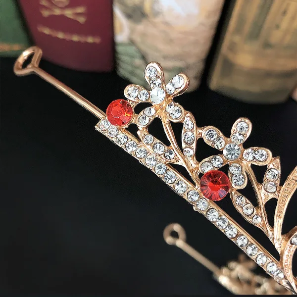 Mode Röd Kristall Rhinestone Bröllop Brud Huvudbonad Tiara 2022