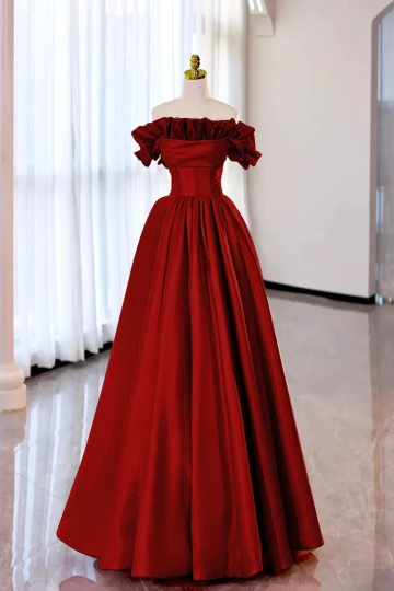 Elegant Burgunder Ballkjoler 2024 Prinsesse Buste Strapless Uten Ermer Ryggløse Lange Ball Formelle Kjoler