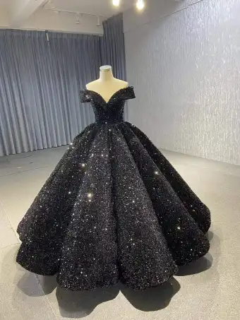 Sparkly Black Sequined Quinceañera Prom Dresses 2026 Sequins Formal Dresses With Cloak Crossed Straps Floor Length Long Off The Shoulder Ball Gown