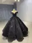 Sparkly Black Sequined Quinceañera Prom Dresses 2026 Sequins Formal Dresses With Cloak Crossed Straps Floor-Length / Long Off-The-Shoulder Ball Gown