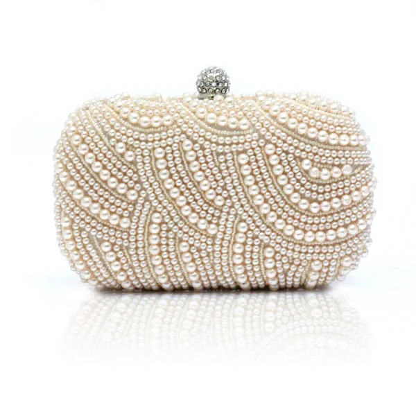 Luxury / Gorgeous White Clutch Bags Beading Pearl Rhinestone Handmade Wedding Cocktail Party Evening Party Prom Accessories 2019