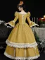 Vintage / Retro Medieval Bling Bling Yellow Prom Dresses Prom Dresses 2024 3D Lace Floor-Length / Long U-Neck Long Sleeve Ball Gown Cosplay Prom Formal Dresses