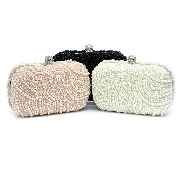 Luxury / Gorgeous White Clutch Bags Beading Pearl Rhinestone Handmade Wedding Cocktail Party Evening Party Prom Accessories 2019