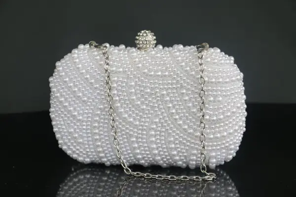 Luxury / Gorgeous White Clutch Bags Beading Pearl Rhinestone Handmade Wedding Cocktail Party Evening Party Prom Accessories 2019