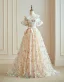 Blumenfee Glanz Tülle Champagner Blumen Ballkleider 2024 Off Shoulder Verlobungs A Linie Festliche Kleider
