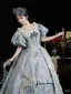 Vintage / Retro Medieval Sky Blue Pearl Flower Prom Dresses 2024 Floor-Length / Long Lace U-Neck A-Line / Princess Ball Gown Cosplay Prom Formal Dresses