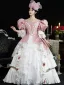 Vintage / Retro Medieval Blushing Pink Prom Dresses 2024 3D Lace Floral Pearl Floor-Length / Long U-Neck 1/2 Sleeves Cosplay Ball Gown Prom Formal Dresses