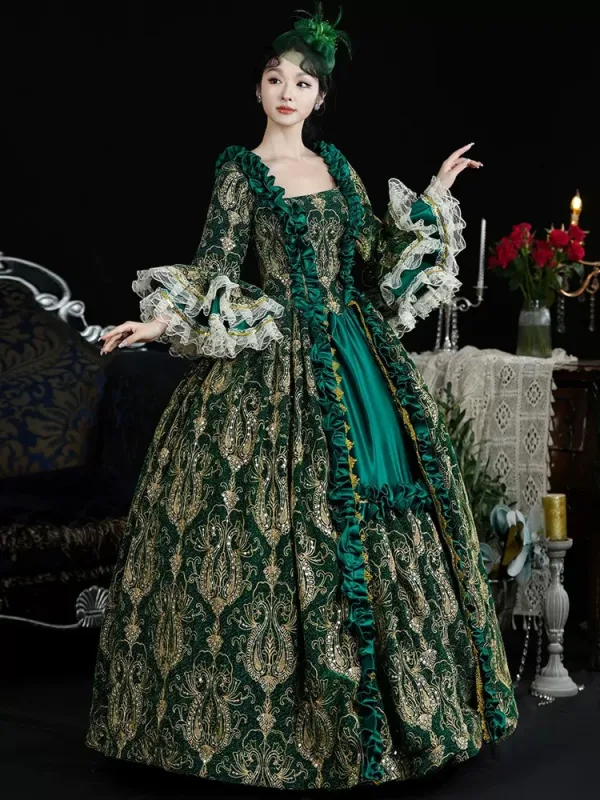 Vintage / Retro Medieval Dark Green Prom Dresses 2024 Crossed Straps Floor-Length / Long Lace U-Neck A-Line / Princess Cosplay Ball Gown Prom Formal Dresses