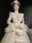 Vintage / Retro Medieval Champagne Prom Dresses 2024 3D Lace Printing Floor-Length / Long U-Neck Long Sleeve Ball Gown Cosplay Prom Formal Dresses