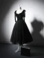 Chic / Beautiful Black Velvet Homecoming Graduation Dresses 2024 A-Line / Princess Square Neckline Sleeveless Backless Tea-length