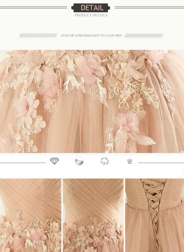 Elegant Champagne Ballkjoler 2017 Prinsesse Kjæreste Uten Ermer Ryggløse Appliques Blonder Plissert Tyll Formelle Kjoler Chapel Train