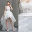 Romantisk Vit Spaghettiband Bröllopsklänningar Prinsessa Ärmlös 2017 Halterneck Asymmetrisk Ruffle Organza