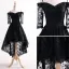 Chic / Beautiful Asymmetrical Cocktail Dresses 2017 Off-The-Shoulder 1/2 Sleeves Spaghetti Straps Lace Formal Dresses
