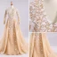 Elegant Champagne Wedding Dresses 2017 A-Line / Princess V-Neck Long Sleeve Appliques Lace Ruffle Tulle Chapel Train