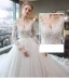 Elegant Ivory Wedding Dresses 2017 A-Line / Princess V-Neck Long Sleeve Backless Appliques Lace Beading Pearl