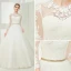 Elegant White Ball Gown Wedding Dresses 2017 Scoop Neck Long Sleeve Appliques Lace Beading Pearl Metal Sash Floor-Length / Long