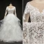 Stunning White Wedding Dresses 2017 Scoop Neck Long Sleeve Backless Pierced Lace Pleated Organza Floor-Length / Long Ball Gown