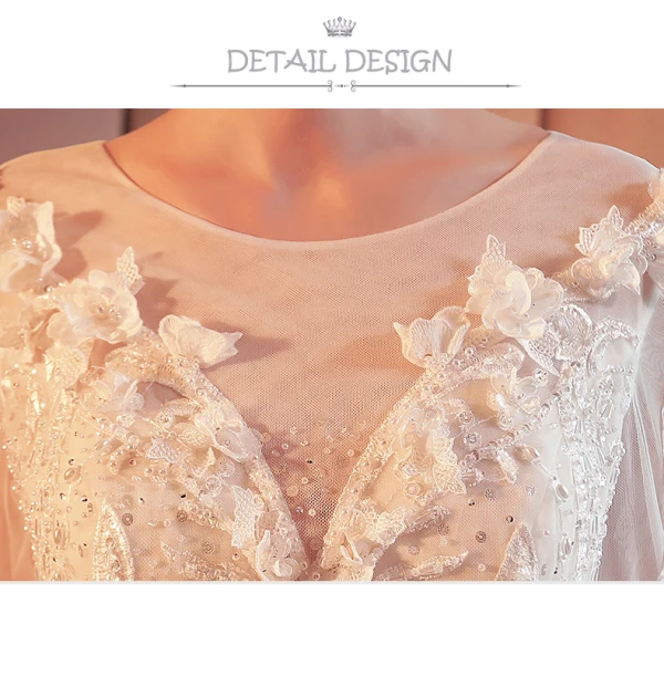 Étourdissant Ivoire Robe De Mariée 2017 Princesse Encolure Dégagée Manches Longues Appliques En Dentelle Fleur Perlage Perle Organza Chapel Train