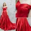 Simple Rouge Robe De Soirée 2017 Princesse De l'épaule Dos Nu Volants Satin Faux Diamant Robe De Ceremonie Chapel Train