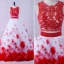 Stunning 2 Piece Red White Wedding Dresses 2017 Scoop Neck Strapless Sleeveless Ruffle Flower Ball Gown Chapel Train