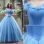 Cinderella Prom Dresses 2017 Off-The-Shoulder Short Sleeve Beading Rhinestone Butterfly Sweep Train Glitter Organza Ball Gown Formal Dresses