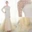 Romantique Champagne Robe De Mariée 2017 Trompette / Sirène 3/4 Manches Appliques En Dentelle Fleur Perlage Cristal Volants Tribunal Train