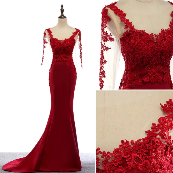 Modern / Fashion Evening Dresses  2017 Scoop Neck Appliques 3/4 Sleeve Trumpet / Mermaid Lace Formal Dresses