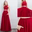 2 Pièces Bleu Marine Robe De Bal 2017 Princesse Encolure Dégagée Sans Manches Longue Volants Chiffon Robe De Ceremonie
