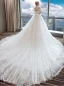 Elegant Ivory Wedding Dresses 2017 A-Line / Princess V-Neck Long Sleeve Backless Appliques Lace Beading Pearl