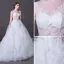 Sexy Pierced Wedding Dresses 2017 A-Line / Princess Scoop Neck Sleeveless Appliques Lace White Ruffle Tulle Court Train