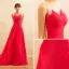 Chic / Beautiful Fuchsia Evening Dresses  2017 A-Line / Princess V-Neck Sleeveless Appliques Lace Chiffon Formal Dresses Court Train