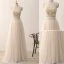 2 Piece Bohemia Champagne Prom Dresses 2017 A-Line / Princess High Neck Sleeveless Beading Ruffle Tulle Floor-Length / Long Formal Dresses