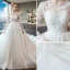 Elegant Wedding Dresses 2017 A-Line / Princess Scoop Neck Long Sleeve Appliques Pierced Lace Backless Chapel Train