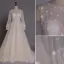 Luxe Fait main Champagne Robe De Mariée 2017 Princesse Encolure Dégagée Manches Longues Perlage Tulle Chapel Train