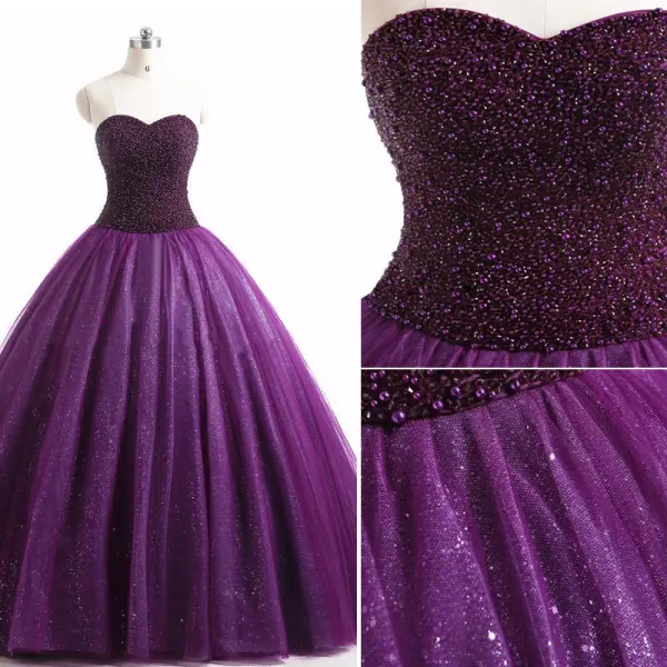 Vintage Drue Ballkjoler 2017 Kjæreste Uten Ermer Beading Ryggløse Glitter Buste Tyll Lange Ballkjole Formelle Kjoler