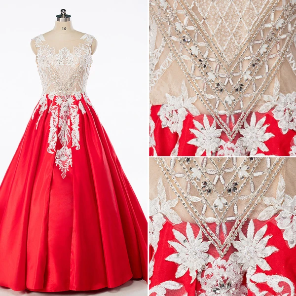 Luxe Rouge Robe De Bal 2017 Sans Manches Perlage Paillettes Faux Diamant Volants Appliques Dos Nu Glitter Satin Robe De Ceremonie