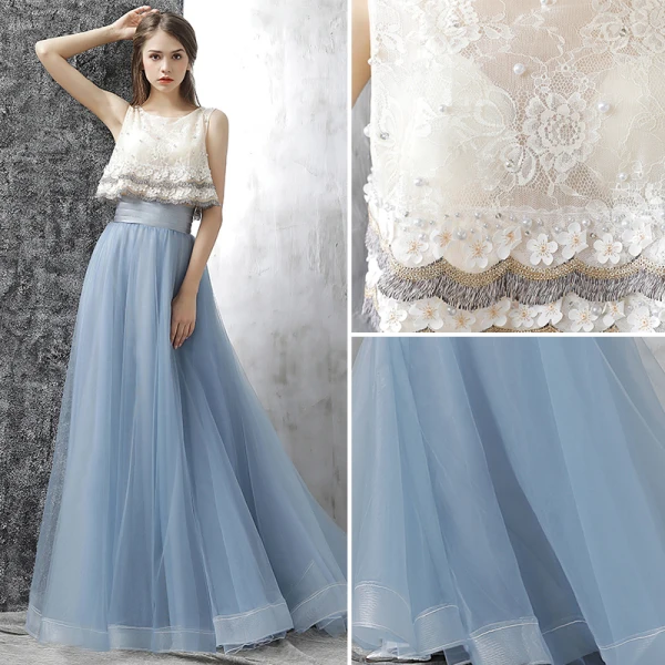 Bohême 2 Pièces Robe De Bal 2017 Princesse Sans Manches Perlage Perle Fleur Volants Robe De Ceremonie Train De Balayage