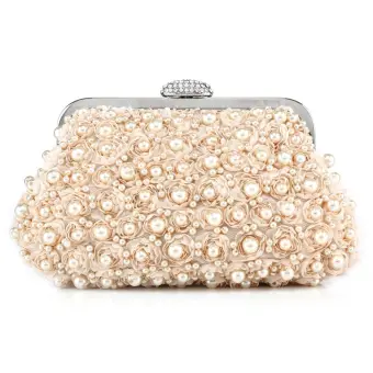 Romantic Lovely Blushing Pink Clutch Bags Beading Pearl Handmade Velour Wedding Cocktail Party Evening Party Accessories 2019