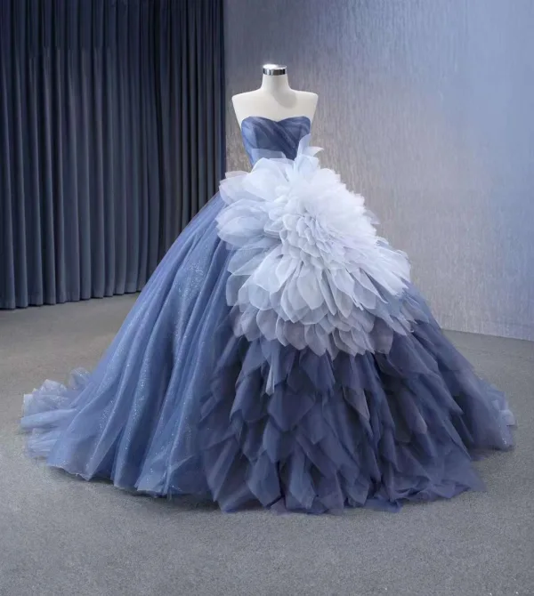 High End Meeresblau Fallende Rüsche Applikationen Glanz Pailletten Ballkleider 2023 Ballkleid Bandeau Ärmellos Rückenfreies Hof-Schleppe Ball Festliche Kleider