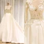 Amazing / Unique White Wedding Dresses 2017 Scoop Neck Satin Lace Ruffle Appliques Backless Long Sleeve Covered Button Chapel Train Ball Gown