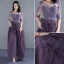 Élégant Grape Robe De Bal 2017 Encolure Dégagée 1/2 Manches Appliques En Dentelle Ceinture Volants Tulle Longue Robe De Ceremonie