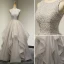 Chic / Beautiful Grey Prom Dresses 2017 Formal Dresses Evening Dresses  A-Line / Princess Scoop Neck Sleeveless Beading Ruffle Backless Organza