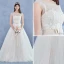 Elegant Handmade  Champagne Wedding Dresses 2017 A-Line / Princess Scoop Neck Sleeveless Appliques Flower Lace Backless Beading Rhinestone Court Train
