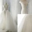 Schöne Ivory / Creme Brautkleider 2017 Kurze Ärmel Applikationen Mit Spitze Rückenfreies Rüschen Tülle Stoffgürtel Abnehmbar Hof-Schleppe