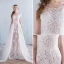 Modern / Fashion A-Line / Princess Beach Wedding Dresses 2017 Short Sleeve Backless Appliques White Glitter Lace Bow Sash Detachable Chapel Train