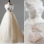 Romantic A-Line / Princess Champagne Tulle Wedding Dresses 2017 Appliques Lace Flower Backless Court Train Sleeveless