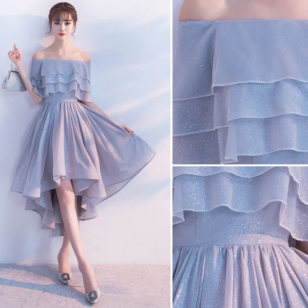 Glitter Argenté Robe De Cocktail 2017 De l'épaule Volants Asymétrique Robe De Ceremonie