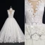 Chic / Beautiful White Ball Gown Wedding Dresses 2017 Scoop Neck Sleeveless Beading Rhinestone Covered Button Appliques Lace Flower Ruffle Tulle Sash Chapel Train